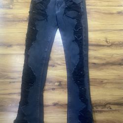 Black ripped stacked Jeans 