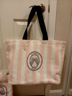 VICTORIAS SECRET PINK & WHITE STRIPED BAG