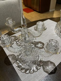 Vintage Crystal Glass Candelabra Set (2 Matching)