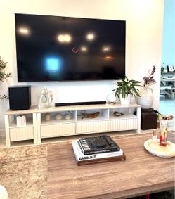 70” Modern White TV Console / Entertainment Center – Excellent Condition