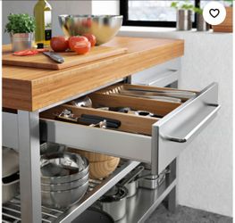 Stainless Steel Kitchen Island with Butcher Block Top