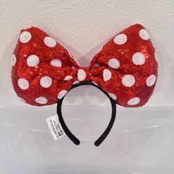 Disney Parks Minnie Mouse Oversized Red Sequin Polka Dot Bow Headband