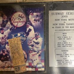 2000 Yankee And Mets Subway Series Plaque With Game Ticket 