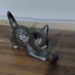 VINTAGE PEWTER CAT FIGURINE 3"×2" - Q4