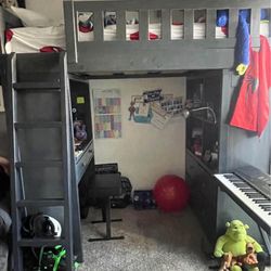 Just Twin bunkbed With Bottom Desk & Shelves & Drawers