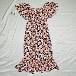 LuLaRoe off the shoulder maxi dress velvet floral ruffles size Medium women’s NWT