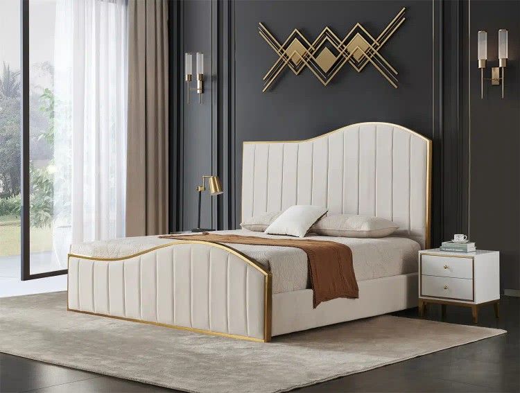 Bed Cram Color (Mattress not Available) ⭐️ Cama Color Crema (Colchón no Disponible) 🚚(Immediate-Delivery)💨