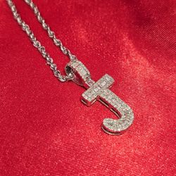 10k White Gold Diamond Rope Chain & J Initial 3/8 ctw