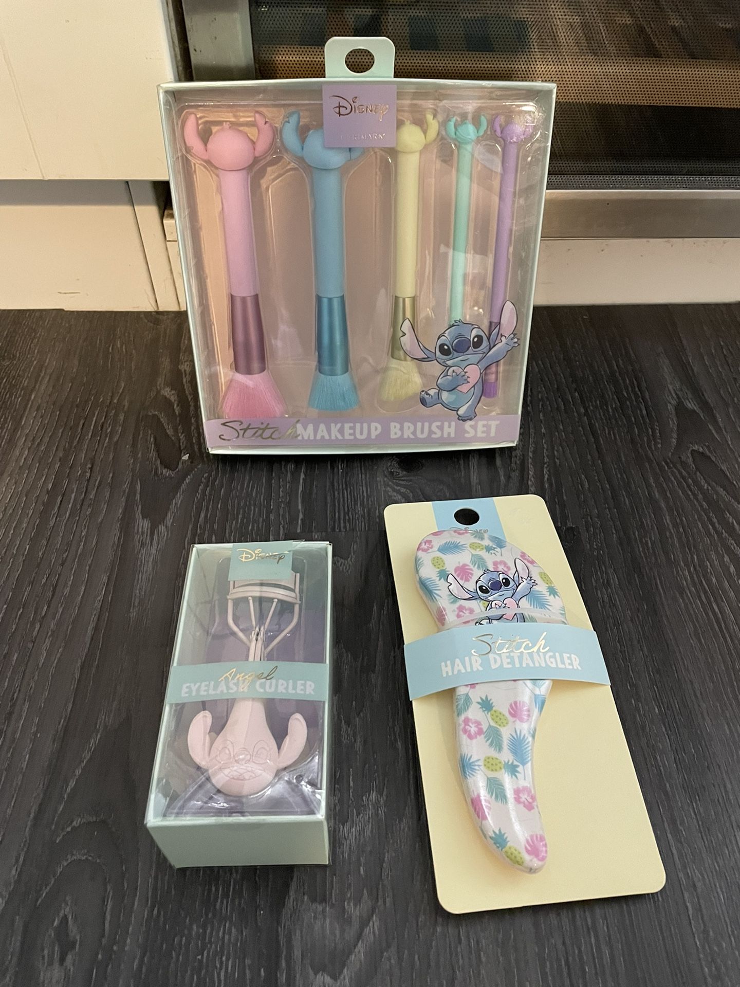 NWT Lilo And Stitch Makeup Brush, Eyelash Curler, And Hair Brush