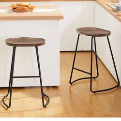New set of two 26” wood saddle seat barstools 
