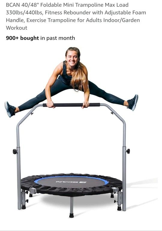 New BCAN 48" Foldable Mini Trampoline Max Load
330lbs/440lbs, Fitness Rebounder with Adjustable Foam
Handle, Exercise Trampoline for Adults Indoor