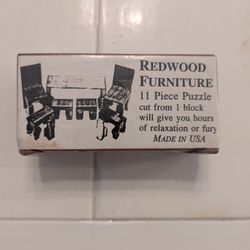 1960's Vintage Redwood Puzzle – 11-Piece Hand-Cut Wooden Brain Teaser – Made in USA