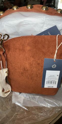 Brown Suede Crossbody Bag with Gold Studs
