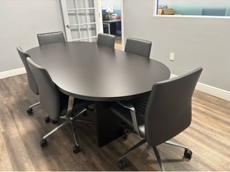 8' Cherryman Conference Table with 6 Bernhardt Design Leather Chairs