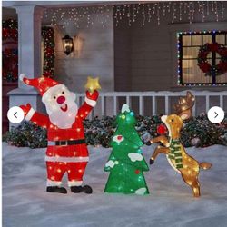 ☀️#6755 Home Accents 3-Piece LED Santa, Deer, and Tree Holiday Yard Sculpture 135 Light