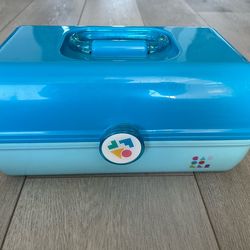 New Caboodles "On-The-Go Girl" Organizer Caboodle Turquoise Sky Blue Tiered With Mirror