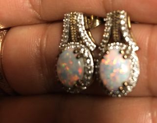 925 Opal diamond earrings earrings