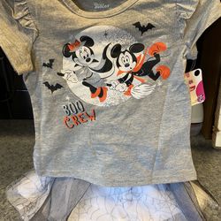 Brand New With Tags Size 2t Minnie & Mickey Hallween Tshirt And Skirt Set 