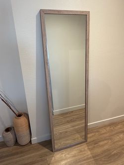 Modern Leaner Floor Mirror with Integrated Ladder Rack (Light Oak Finish)