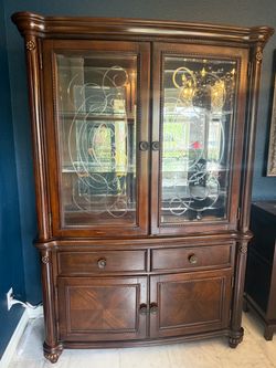 Dark Wood China Cabinet with Glass Doors