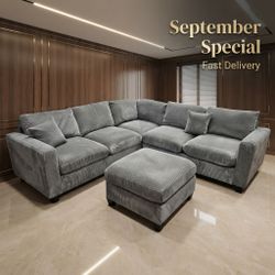 Fog Gray 4-Piece Sectional Sofa with Storage Ottoman