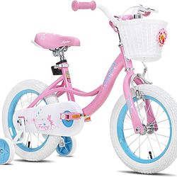18 Inch Kids Bike with Training Wheels, Handbrake and Basket, Toddler Girl Bike, Children Bicycle