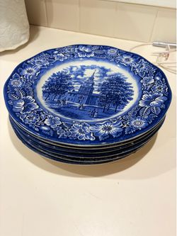 Liberty Blue “Independence Hall” Staffordshire Ironstone plates