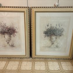 2 Large Matching Framed Floral Art Pictures 
