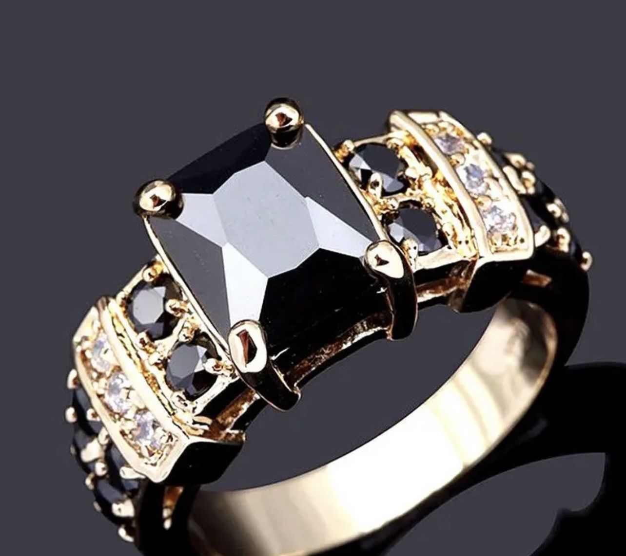 Ring With Black Stones  Size 8