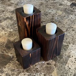 Rustic Redwood Candle Holders