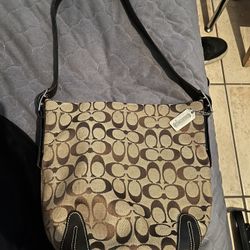 Coach brown signature jacquard fabric shoulder bag