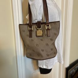 5019-OTT Dooney And Burke Signature Vintage Canvas & Leather  Bucket Bag 