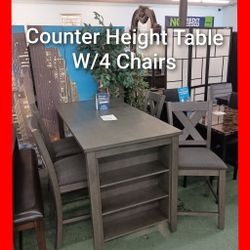 ,🥰 Counter Height Table With Shelf Insert And 4 Chairs 