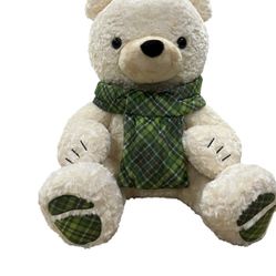 24-inch Sand Cozy Scarf Bear Plush Toy, Soft and Cuddly Teddy Bear with Plaid Scarf,