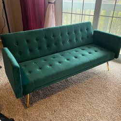 Modern Futon Sofa Bed Velvet Convertible Lounge Couch with Removable Soft Armrest for Living Room, Multifunctional Folding Sofa Bed Sleeper with Sturd