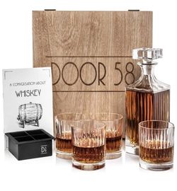 Door 58 Whiskey Decanter Set w/Glass Drink Tumblers (5-Pcs.)