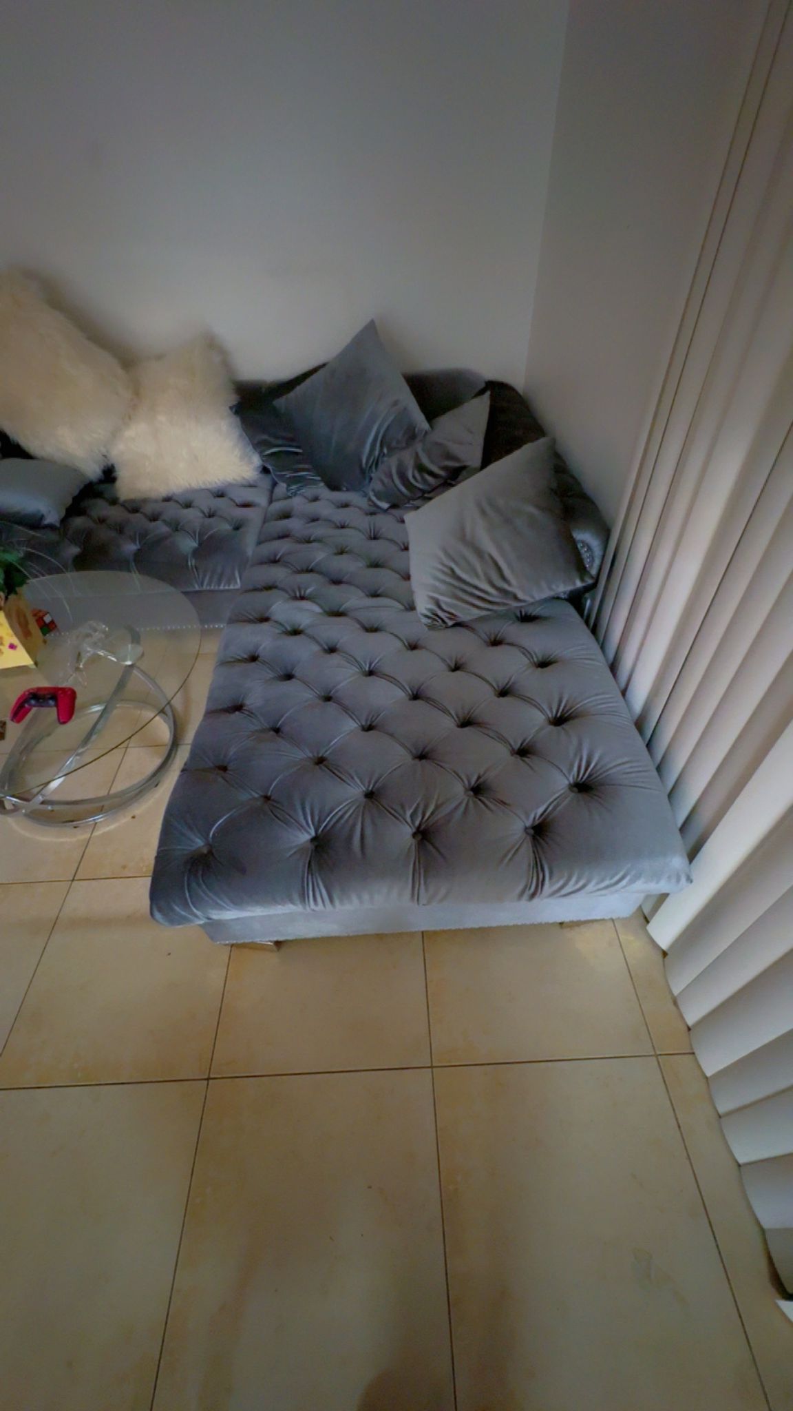 Velvet Gray Sectional L Shape