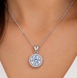 5 Carat Moissanite Pendant Necklace 18K White Gold Silver Plated Necklace