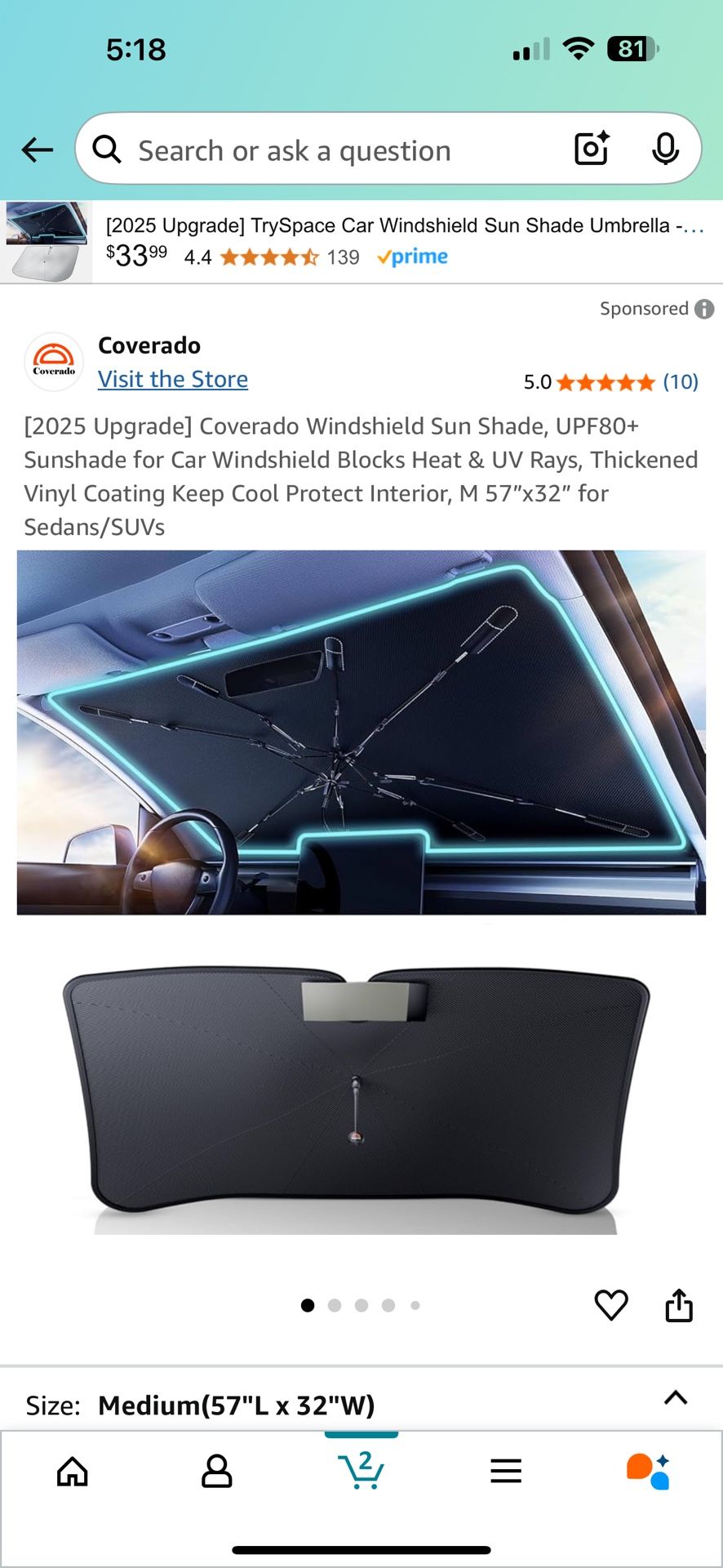Coverado Umbrella Car Sun Shade Windshield Cover