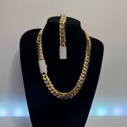 Chain & Bracelet SET Miami Cuban Link Gold Plated