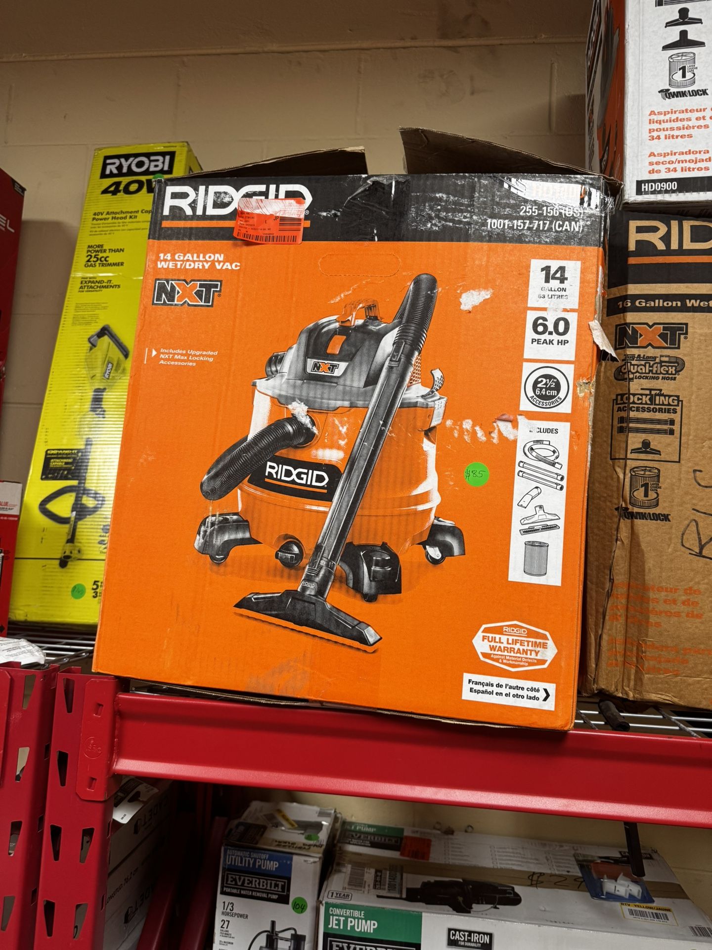 RIDGID 14 Gallon 6.0 Pe Dry Vac with Fin Wands and Acc