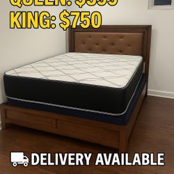 🛌 Queen Mattress Come With Bed Frame (Headboard & Footboard) With Light 💡 + Box Spring – Ready for Delivery Today!