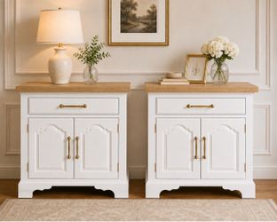 White and Oak Nightstand Cabinet Set of 2