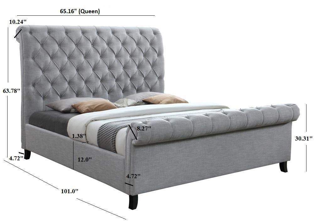♥️Kate Gray Upholstered Queen Sleigh Platform Bed