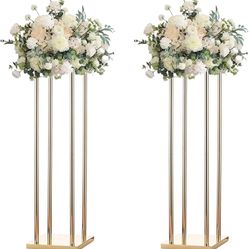 Pack of 2 32 Inch Tall Wedding Flower Vase Metal Flower Stand Gold 