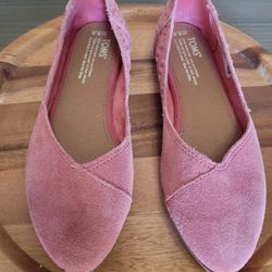Toms Shoes Womens 6.5 Jutti Neat Casual Slip On Ballet Flats Pink Suede Leather