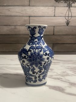 Blue and White Ceramic Vase – Traditional Floral Design