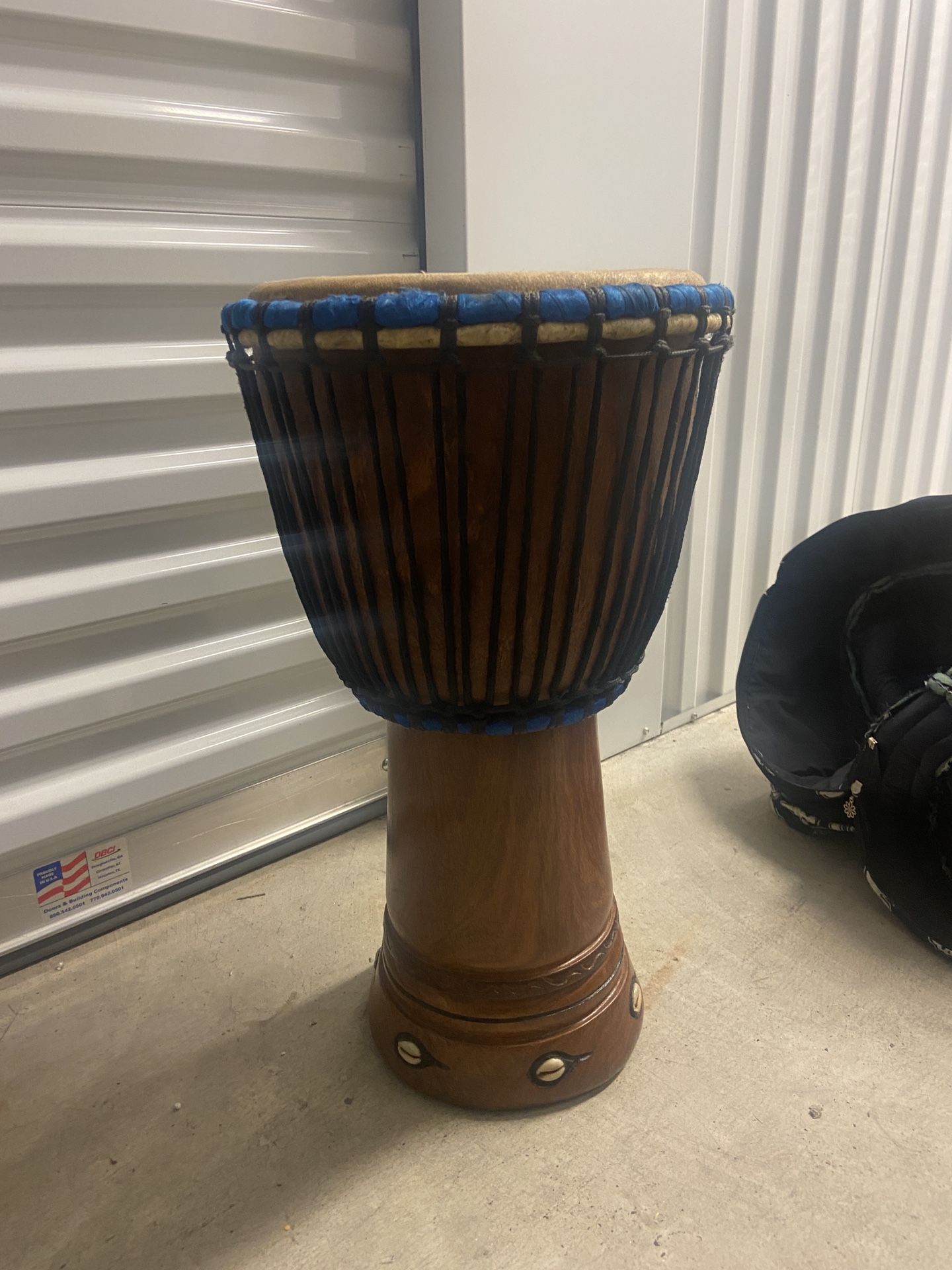 WEST AFRICAN DJEMBE AUTHENTIC UNIQUD TREE OF LIFE & COWERIE SHELL CRAVINGS