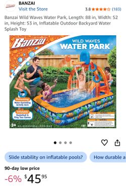 Banzai Wild Waves Water Park, Length: 88 in, Width: 52 in, Height: 53 in, Inflatable Outdoor Backyard Water Splash Toy