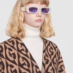 Gucci - Rectangular Sunglasses with Crystals - Ivory - Gucci Eyewear